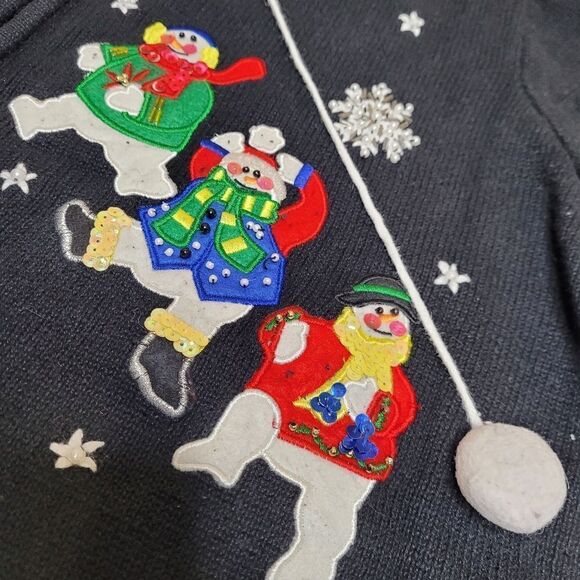 VINTAGE 90s Quaker‎ Factory snowman snowflake zip up cardigan sweater L - Picture 7 of 10